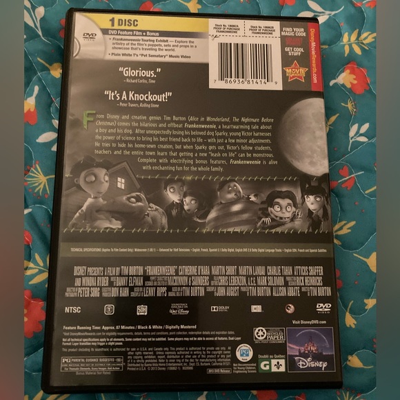 Tim Burton Frankenweenie DVD Disney stop motion Halloween Frankenstein kids - Picture 2 of 2